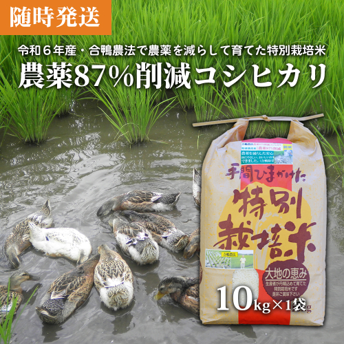 【令和6年産米】【新米】農薬87%削減　コシヒカリ　合鴨農法　10kg(特別栽培米、旧名：会津磐梯山宝米）