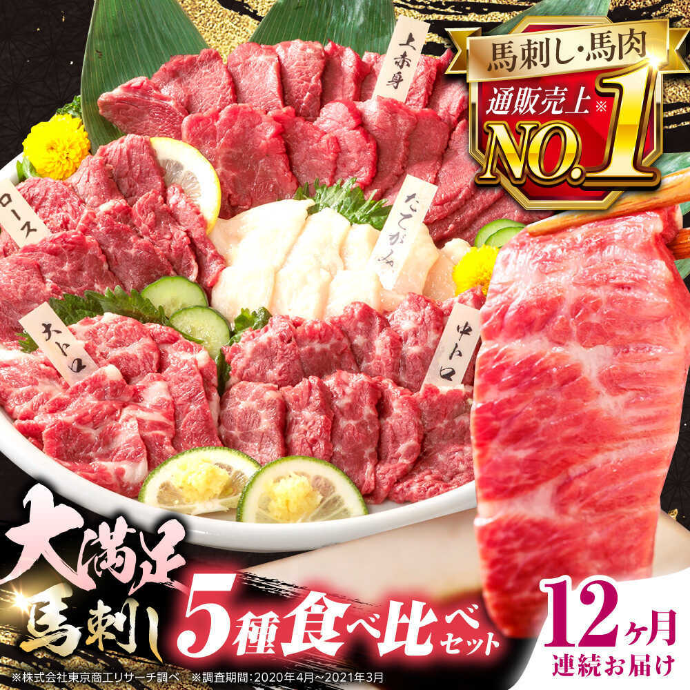 【ふるさと納税】【全12回定期便】国産馬刺し大満足セット 計約410g 熊本馬刺し ばさし 食べ比べ セット 上赤身馬刺し 大トロ 霜降り(中トロ) たてがみ ロース馬刺し 馬刺し食べ比べ 小分けパック 冷凍 馬肉 馬刺 ヘルシー 馬肉 小分け【株式会社 利他フーズ】 [AYBP012]