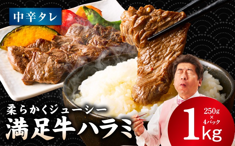 
                  【満足牛ハラミ】中辛タレ漬け 合計1kg 【スピード発送 味付け ハラミ 小分け 焼くだけ 簡単調理 BBQ 牛肉 250g×4P 普段使い】
                