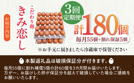 【3回定期便】【卵】きみ恋し 箱入り 60個（55個+割れ保証5個）×3ヶ月 総計180個  [AFAJ002]