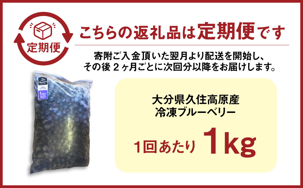 【2ヶ月毎6回定期便】大分県久住高原産 『手摘みブルーベリー』 冷凍ブルーベリー 1kg