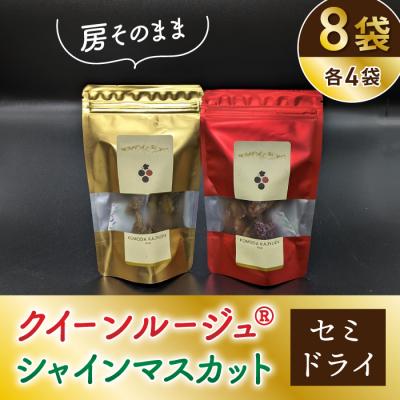 ふるさと納税 東御市 【東御こもだ果樹園】房そのままクイーンルージュ(R)とシャインマスカットセミドライ 50g各4袋 | 