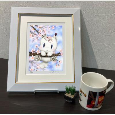 ふるさと納税 奈良市 芳岡ひでき　インチ版画『桜の木にラブちゃん乗っかかる』 |  | 01