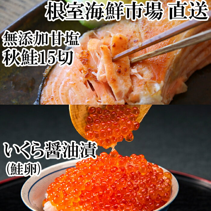 根室海鮮市場＜直送＞いくら醤油漬け80g×2P、天然秋鮭15切