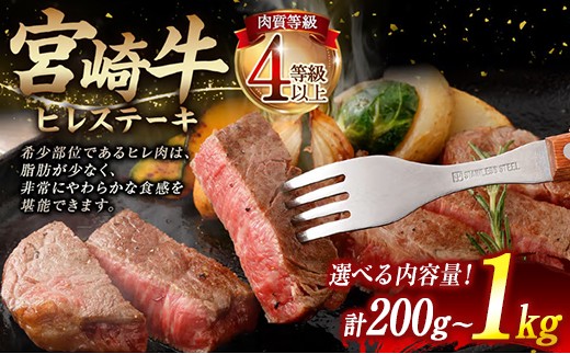 
                  【選べる内容量】≪肉質4等級以上≫宮崎牛 ヒレ ステーキ (200g～1kg) 牛 肉 牛肉 人気 ギフト 国産 おすすめ プレゼント 高級 贅沢 グルメ 焼肉 希少 部位
                