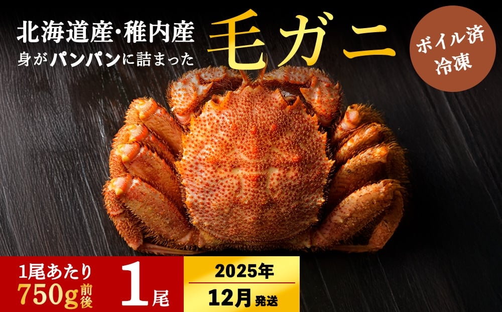 
            【2025年12/22-26発送】【ボイル済み急速冷凍】身がぎっしりと詰まった毛ガニ750g前後×1尾
          