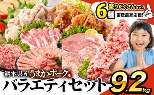 ＼畜産農家応援／豚肉 うまか ポーク バラエティ セット 9.2kg 豚肉 しゃぶしゃぶ 切り落とし 豚ロース バラ 豚バラ スライス 以上 定期便 真空 お楽しみセット 不揃い 数量限定 簡易包装 冷凍配送 小分け 《10月出荷予定》 豚肉