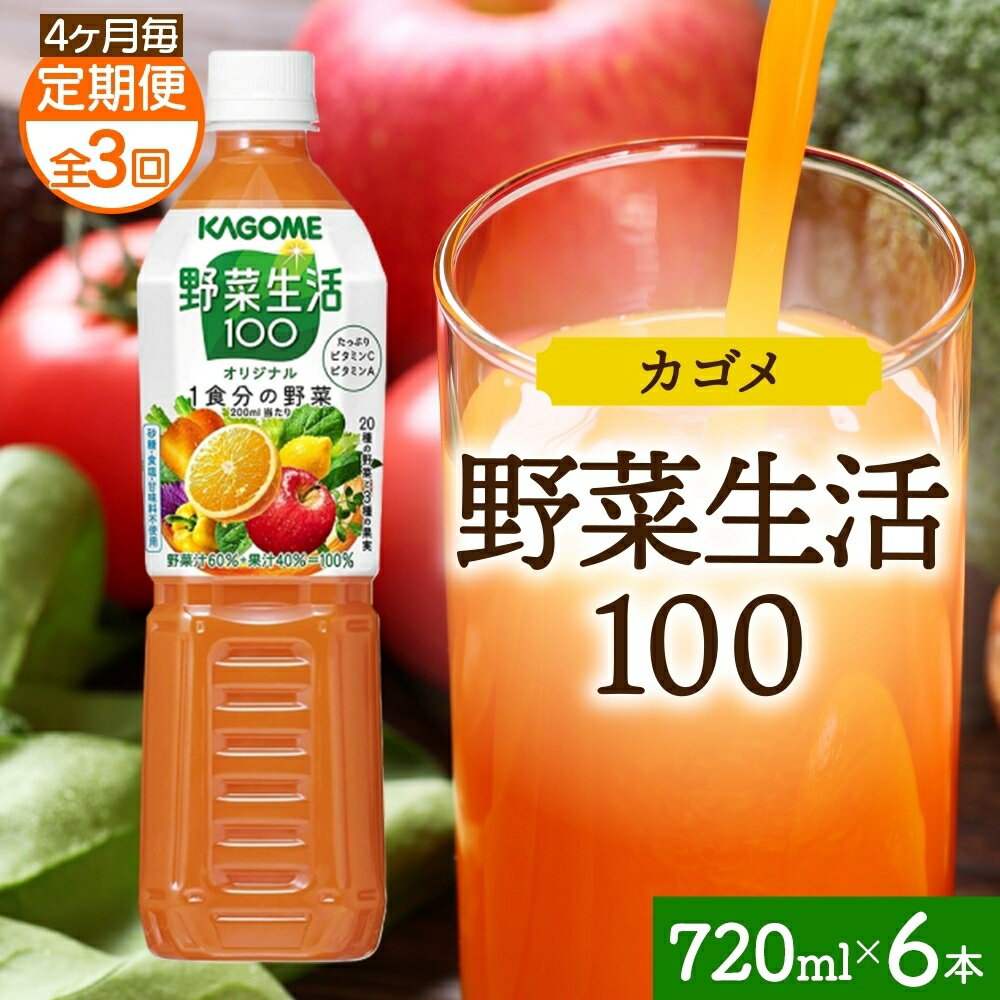 【ふるさと納税】 【定期便】4ヵ月毎全3回野菜生活100 オリジナル 720mlPET 栃木県 那須塩原市 ペットボトル 野菜 果実 オリジナル ミックスジュース β-カロテン フルーティー KAGOME 送料無料
