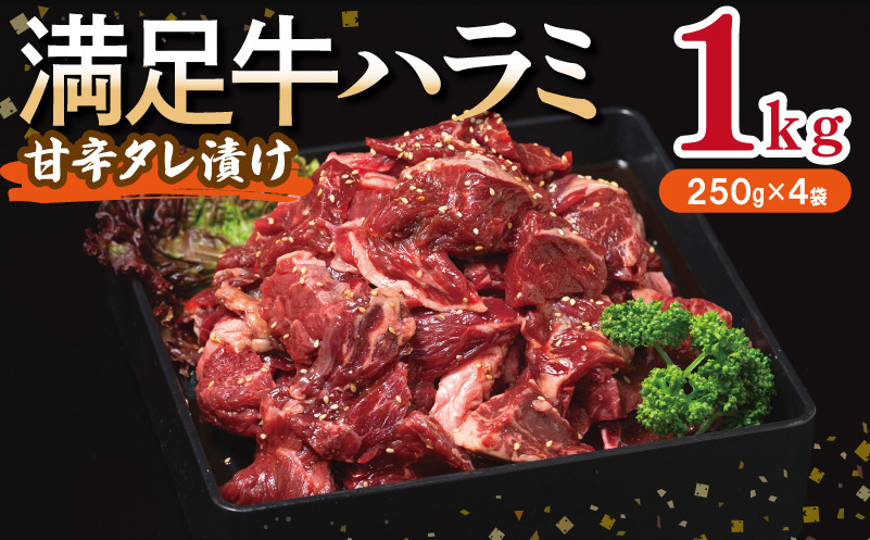 010B1725 【満足牛ハラミ】甘辛タレ漬け 合計1kg 【味付け ハラミ 小分け 焼くだけ 簡単調理 BBQ 牛肉 250g×4P】