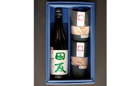 日本酒 純米吟醸 田友 720ml＆極上柿の種2袋セット (化粧箱入)  高の井酒造・竹内製菓