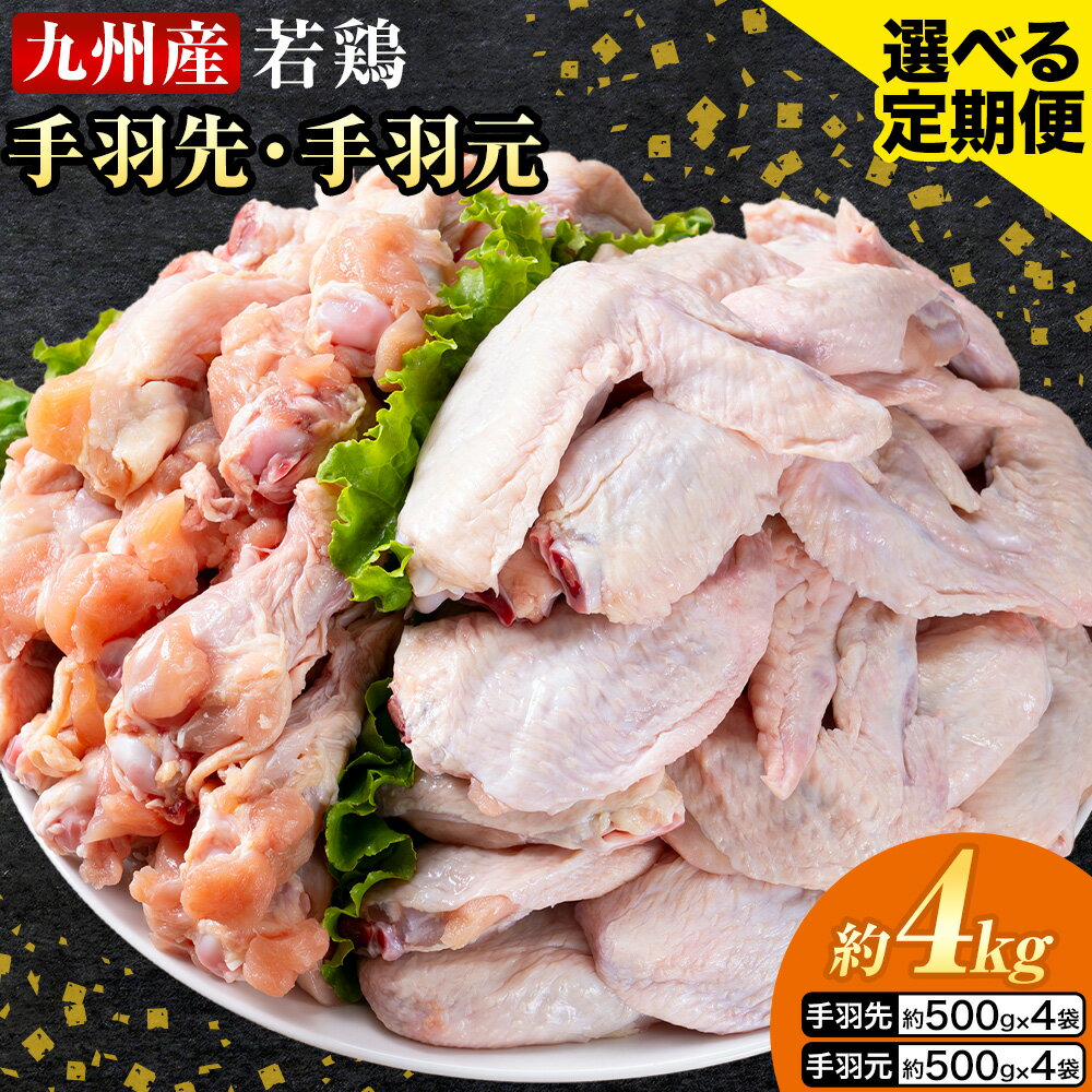 【ふるさと納税】選べる 定期便 九州産 手羽先（500g×4袋）・手羽元（500g×4袋）セット 計4kg 鶏肉 肉 鶏 手羽 唐揚げ 詰め合わせ セット 冷凍 九州 国産 熊本県 菊池市 送料無料《お申し込みの翌月から出荷》