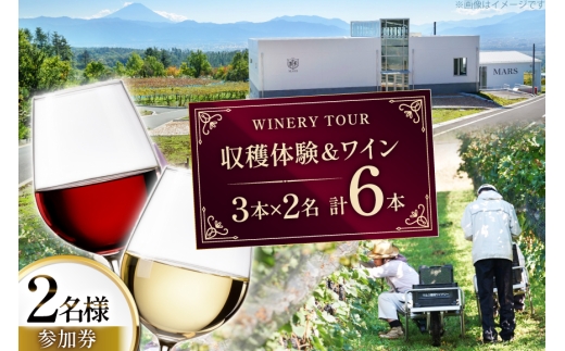 ワイン 収穫体験＆ワインセット 3本×2名 計6本 ペア 2名様 参加券 ワイナリー [本坊酒造マルス穂坂ワイナリー 山梨県 韮崎市 20745174]