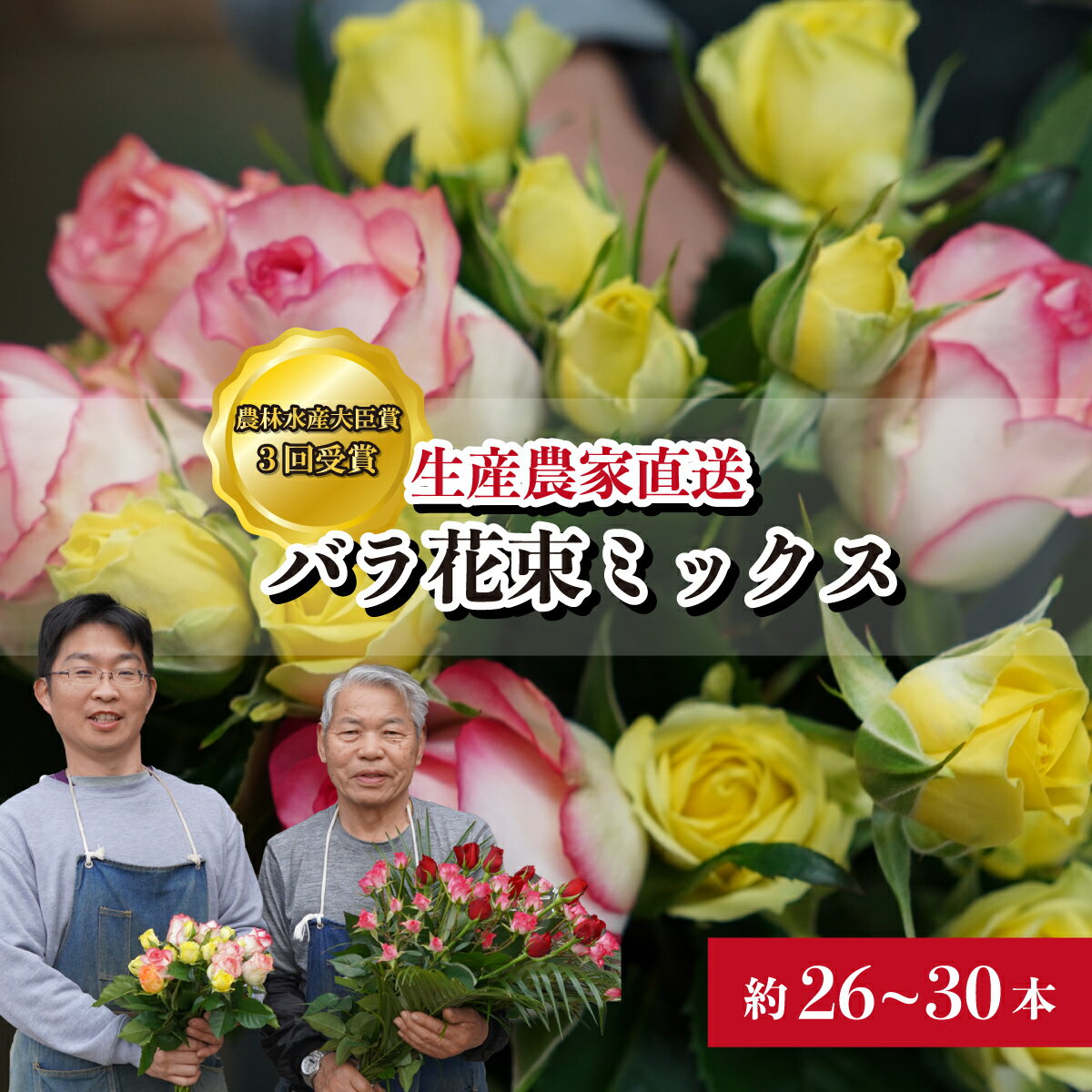 【ふるさと納税】＜配送エリア限定・着日指定必須＞ 生産農家直送 バラ 花束 新鮮 Mix 約26～30本 | 埼玉県 上尾市 バラ 薔薇 ローズ 花束 植物 インテリア 誕生日 記念日 お祝い 母の日 父の日 ラッピング有り リボン付き 多品種 農林水産大臣賞 生花 プレゼント ギフト