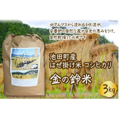 ふるさと納税 池田町 池田町産 はぜ掛け米 コシヒカリ　金の鈴米3kg