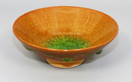 虫明焼 灰釉彩貫入盃 黄緑（黒井博史 作） 工芸品 酒器 