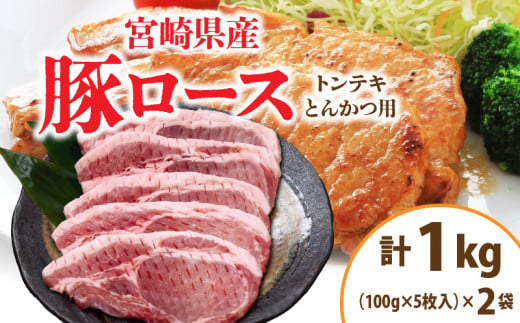 宮崎県産 豚ロース (トンテキ・とんかつ用) 計1kg 肉 豚肉 ポーク 国産 食品 万能食材 真空パック 簡単調理 おかず お弁当 おつまみ 豚丼 焼肉 炒め物 カレー ステーキ おすすめ ご褒美 お祝い 記念日 日南市 送料無料_BC97-24