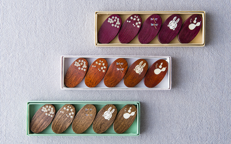 貝象嵌(かいぞうがん)箸置きセット　箸置き ハシ はし置き 5個 天然木 木製 岩手県北上市 夢工房　D0339