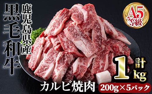 ＜【1回】200g×5パック＞A5等級鹿児島県産黒毛和牛カルビ焼肉(計1kg・200g×5パック×1回) カルビ 焼肉 黒毛和牛【カミチク】A491