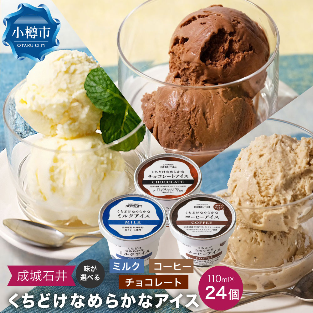 【ふるさと納税】【選べる味】成城石井 くちどけなめらかな チョコレートアイス／ミルクアイス／コーヒーアイス 110ml×24個 チョコ ミルク コーヒー アイスクリーム カップ デザート スイーツ お菓子 洋菓子 乳製品 冷凍 小樽市 北海道 送料無料