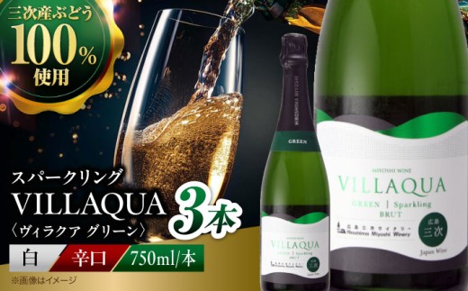 ワイン VILLAQUA -グリーン- 750ml×3本 受賞 国産 ワイン 白 白ワイン 日本ワイン スパークリングワイン スパークリング 発泡 辛口 ワインセット 果実酒 希少ワイン 飲み比べ セット 人気 おすすめ 酒 お酒 地酒 洋酒 お祝い 記念日 誕生日 敬老の日 クリスマス パーティー 贈答 ギフト プレゼント お取り寄せ 三次市 / 広島三次ワイナリー [APAZ153]