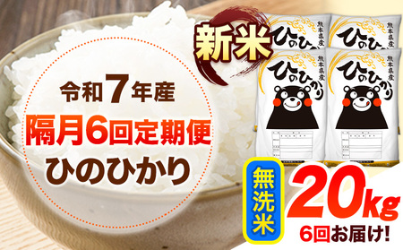 新米 令和7年産 【隔月6回定期便】 無洗米 ひのひかり 20kg 《お申し込み月の翌月から出荷開始》 熊本県産 無洗米 白米 精米 ひの 送料無料 熊本県 山江村 SDGs むせんまい 米 コメ こめ 国産 