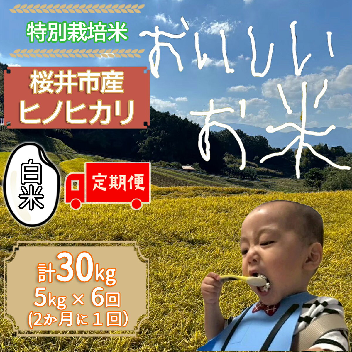 【ふるさと納税】＜特別栽培米＞桜井市高家産 ヒノヒカリ 5kg(白米) 定期便（（隔月）全6回）／ブランド米 玄米 白米 奈良県産 桜井市産 奈良のお米 ひのひかり 藤本農園