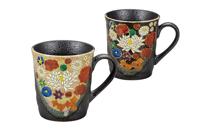 九谷焼　 ペアマグカップ　花詰　a04 