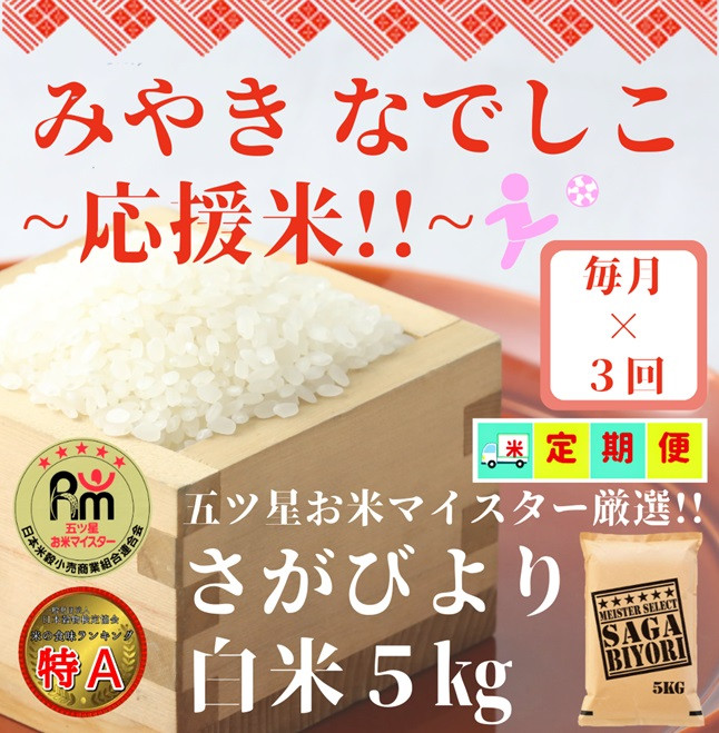 
CI767【みやきなでしこ】応援米【３回定期便】さがびより白米５kg 佐賀県産 女子サッカー応援
