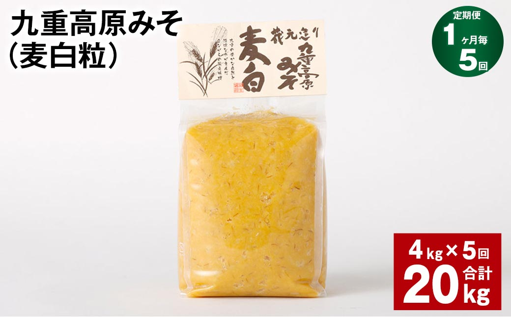 
【1ヶ月毎5回定期】 九重高原みそ （麦白粒） 1kg✕4袋 計20kg （4kg✕5回） 麦みそ 味噌 白色系
