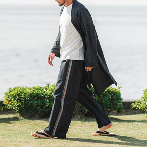 三河木綿　ユニセックス　ワイドパンツ_L /ブラック【G0673】