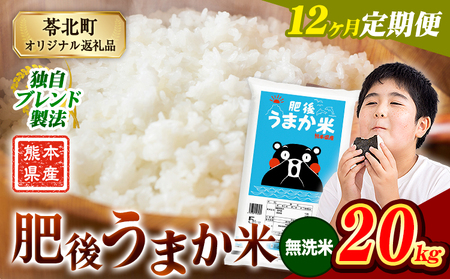 【12ヶ月定期便】肥後うまか米 20kg 無洗米