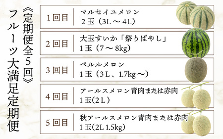 【先行予約】《定期便全5回》フルーツ大満足定期便 ／ すいか マスクメロン 高級メロン 大玉 果物 フルーツ 夏 ギフト 農家直送 ※2024年6月上旬以降発送 