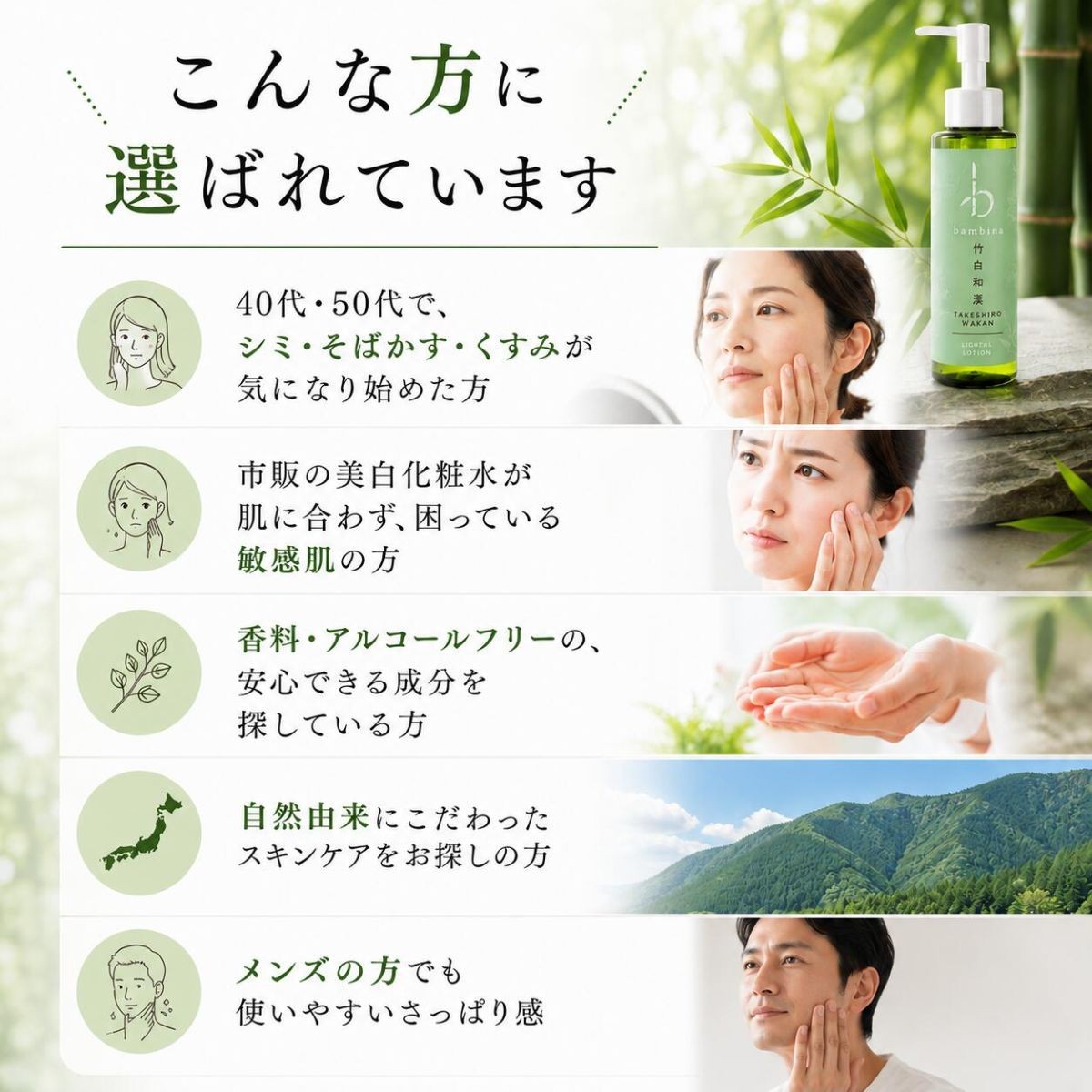 山口の竹から生まれたスキンケアbambina竹白和漢化粧水150ml  2本セット 化粧水 ローション 竹炭ミネラル 和漢エキス
