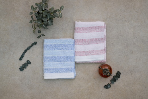 【泉州タオル】軽くてふわふわ！やわらかボーダーフェイスタオル 6枚セット（赤色3枚青色3枚） ｜ 高級 40番手 極細糸 ホテル仕様 柔らかい 肌触り シルクタッチ 吸水 おしゃれ 厚手 ギフト プレ