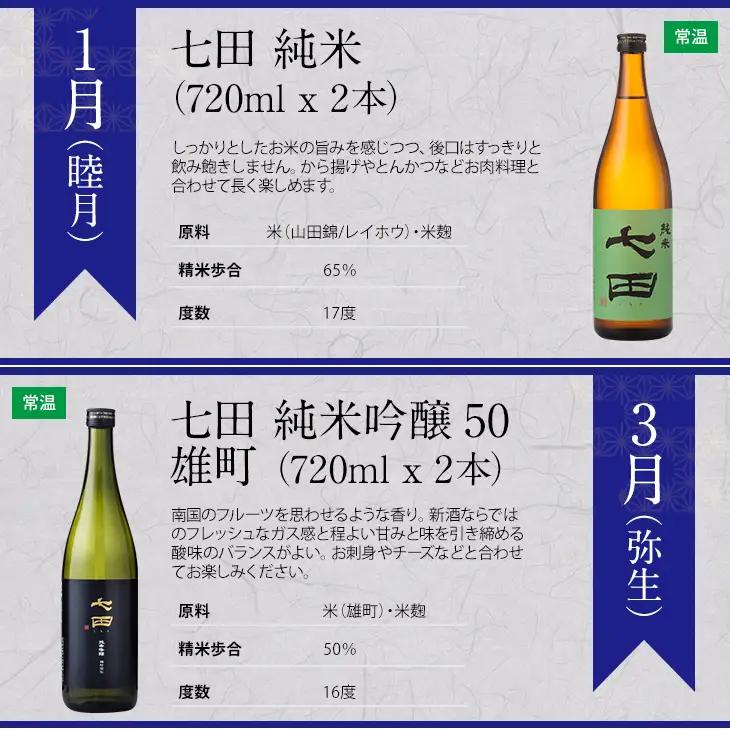 【定期便】銘酒「七田」隔月(奇数月) 2ヶ月に1回 お届け 日本酒 吟醸 ひやおろし フルーティー 飲み比べ 地酒 蔵元直送 お酒 アルコール 天山酒造 天山 七田 お中元 お歳暮 日本酒 佐賀県 小