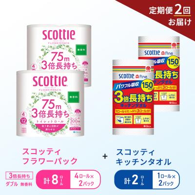 ふるさと納税 岩沼市 【6ヶ月ごと計2回お届け】キッチンペーパー+トイレットペーパー無香料2P[No.5704-1761]