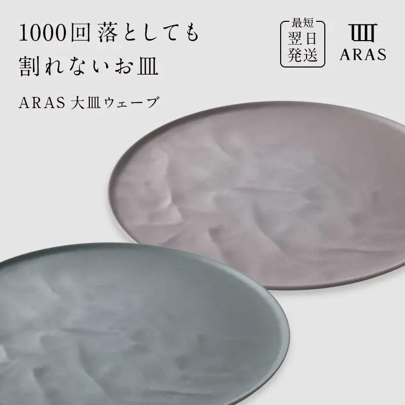 ARAS 大皿ウェーブ 2枚セット【カラー：グリーングレー&ピンクグレー】27cm 大皿 プレート 割れない 保証付き ARAS エイラス 色が選べる 皿 食器 うつわ 贈り物 ギフト 3万円 30000円 F6P-2598