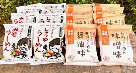国内産有機原料使用 有機ラーメン & ベジタリアンのラーメン 計20食 セット 4種 各5食  | わらべ村  麺 めん 即席麺 醤油 味噌 国産小麦 保存食 M20S48