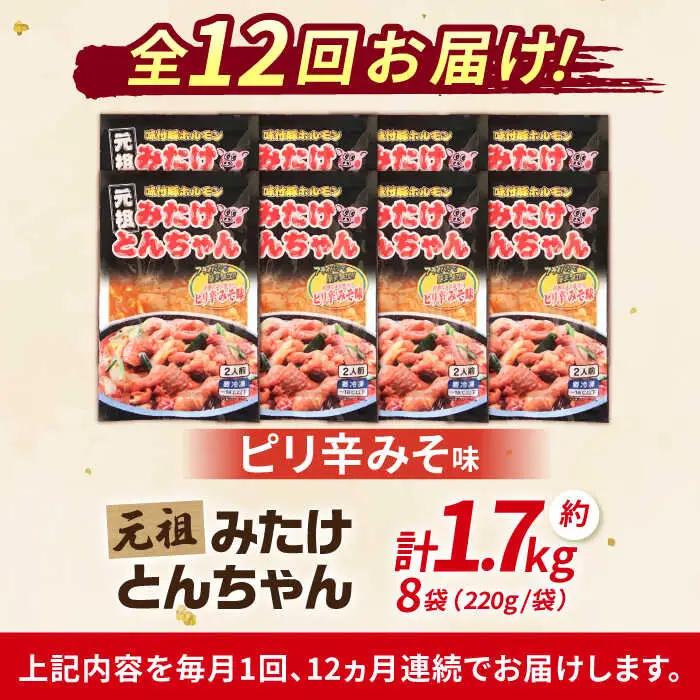 【12回定期便】「元祖みたけとんちゃん」ピリ辛みそ味 8袋（16人前） [AVAA078]藤よし ホルモン