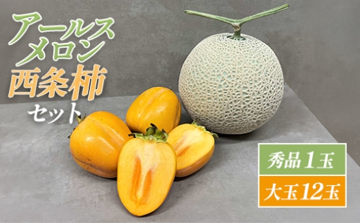 
                  B-643 糖度14度以上のアールスメロン秀品1玉と大玉西条柿12玉のセット
                