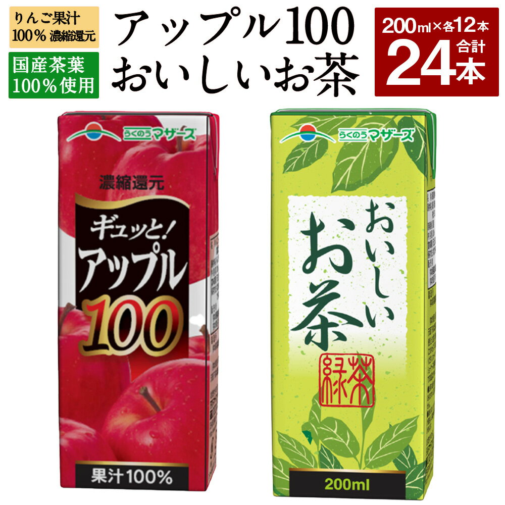 【ふるさと納税】アップル100とおいしいお茶のセット 合計24本 200ml×各12本 合計4,800ml 4.8L 2種 セット アップルジュース 果汁100％ 林檎 りんご リンゴ ジュース お茶 緑茶 国産茶葉 紙パック 常温 長期保存 九州 熊本県 送料無料