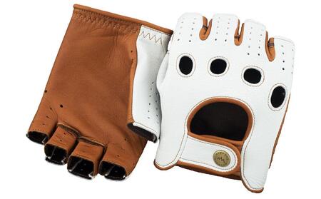 ドライビンググローブ ハーフフィンガー  カカザン  CACAZAN 革手袋 レザーグローブ 【カラー：アイボリー×キャラメル／サイズ：SS】