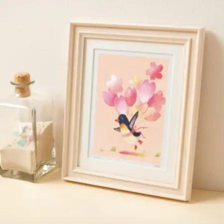 イラスト作家「菜生」アートフレーム《春に飛ぶ》ペンギン【1740387】