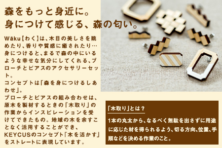 熊本県 御船町 Waku（わく）木 ブローチ ピアス KEYCUSプロジェクト事務局 國武林業《30日以内に出荷予定(土日祝除く)》