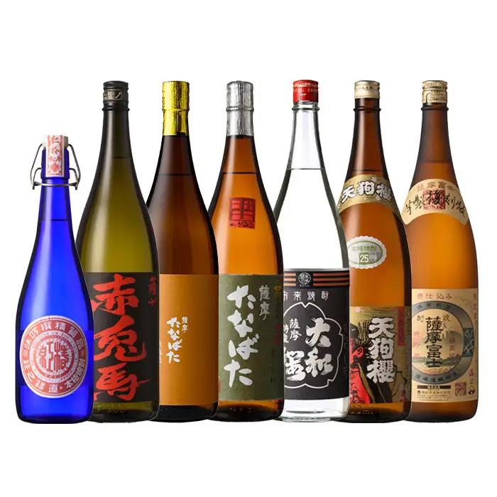 芋焼酎 「赤兎馬」 「たなばた無濾過」 「天狗櫻」 「古酒たなばた」 「薩摩富士復刻」 「ヤマトザクラヒカリ」 1800ml 各1本 「紅椿」720ml 1本 計7本 25度 鹿児島 本格芋焼酎 特約