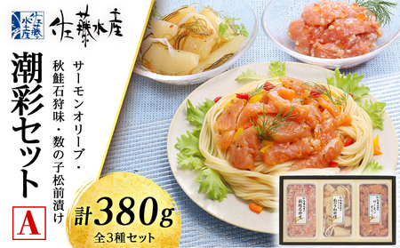 ＜佐藤水産＞潮彩セットA(サーモンオリーブ・石狩味・松前漬) 魚貝類 サーモン 鮭 オリーブ 珍味 スモーク 松前漬 数の子 北海道ふるさと納税 千歳市 ふるさと納税 北海道千歳市