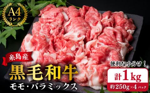 【250gの小分けパック】糸島 黒毛和牛 切り落とし 250g×4P 計1kg もも バラ ミックス A4ランク 糸島市 / 糸島ミートデリ工房 [ACA031] 牛肉 和牛 赤身