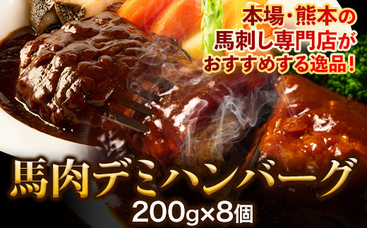 馬肉デミハンバーグ 200g×8個 計1.6kg 千興ファーム 馬肉 冷凍 《60日以内に出荷予定(土日祝除く)(土日祝除く)》ジューシー デミグラスソース 肉 熊本県御船町 馬肉 惣菜 お弁当