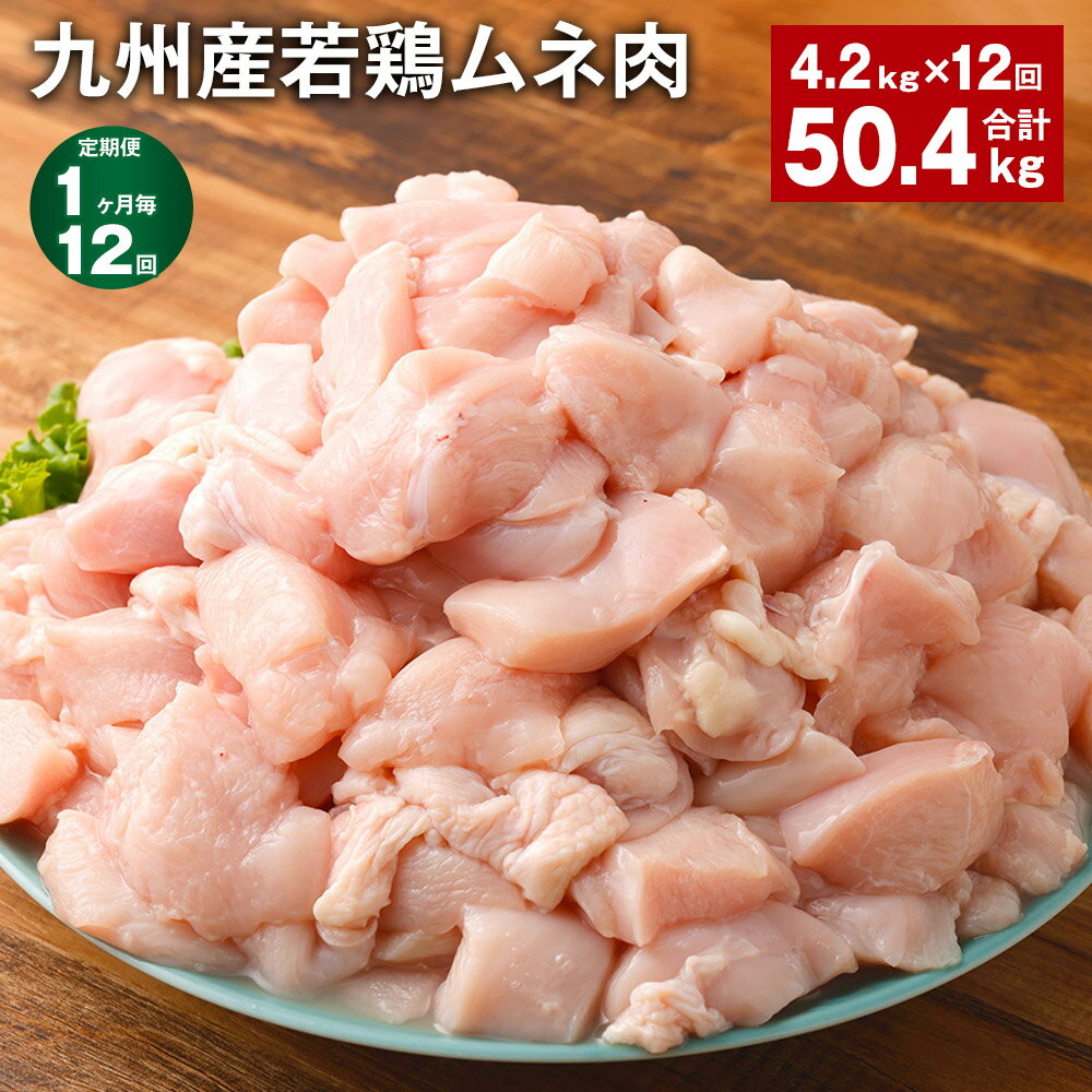 【ふるさと納税】【定期便】【1ヶ月毎12回】九州産若鶏ムネ肉 600g×7袋 計50.4kg（4.2kg×12回） 鶏肉 お肉 ムネ肉 むね肉 小分け 冷凍 九州産 国産 熊本県 菊池市 送料無料《お申し込みの翌月から出荷》