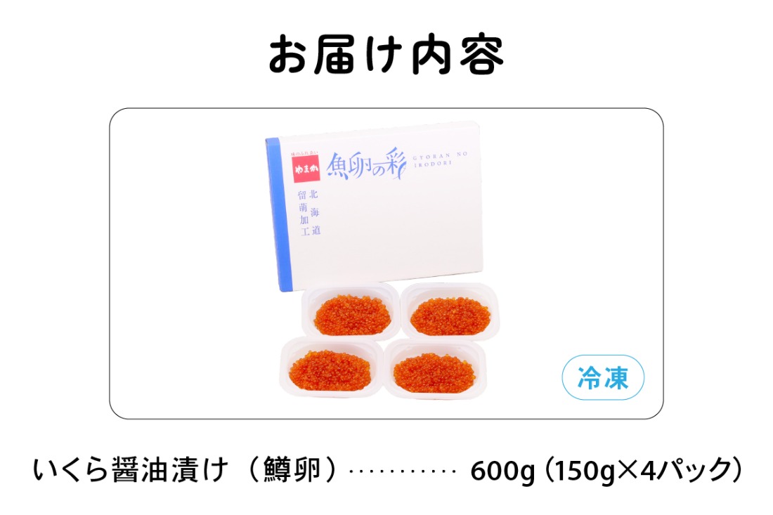 いくら 醤油漬（鱒卵）150g×4P入（600g）　お正月　人気　魚卵　高級　 醤油漬け 小分け 北海道 ごはんのお供 海鮮 魚卵  魚貝類 保管便利 小分けタイプ いくら醤油漬  おせち